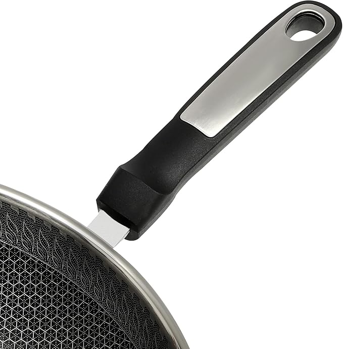 13 Inch Stainless Steel Wok Pan with Lid, Honeycomb Coating Woks & Stir-fry Pans Nonstick Wok Induction Wok Set Chinese Wok No Chemical Coated Wok for Induction, Electric, Gas, Halogen