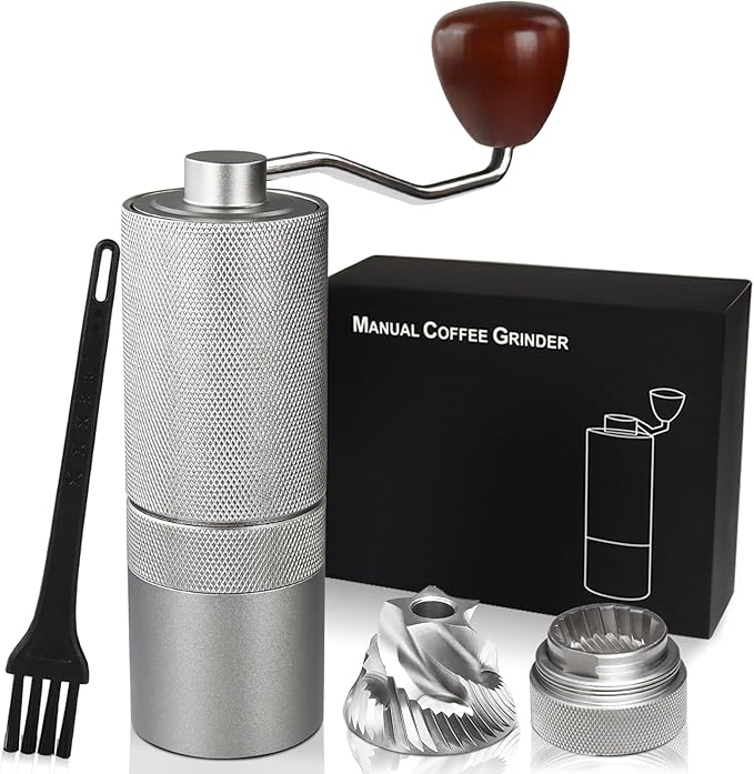 Detachable Manual Coffee Grinder with 25 Level Stainless Steel Conical Burr Portable Aluminum Coffee Bean Grinder Grinder Gift Set Suitable for Moka Pot Espresso Pour Over Easy Cleaning with Brush