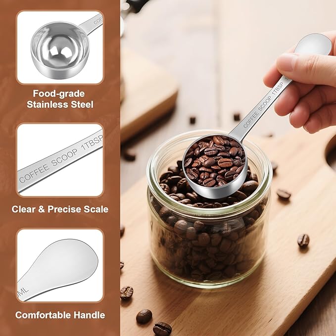 2PCS Coffee Scoop(1TBSP | 3TSP | 15ML), Stainless Steel Measuring Spoon, Food Grade Scooper for Ground Coffee, Bean, Powder, Espresso