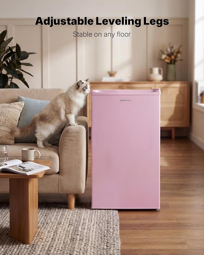 Upstreman 3.2 Cu.Ft Mini Fridge with Freezer, Single Door Compact Refrigerator, Adjustable Thermostat, Small Refrigerator for Dorm, Bedroom, Office, Pink-BR321