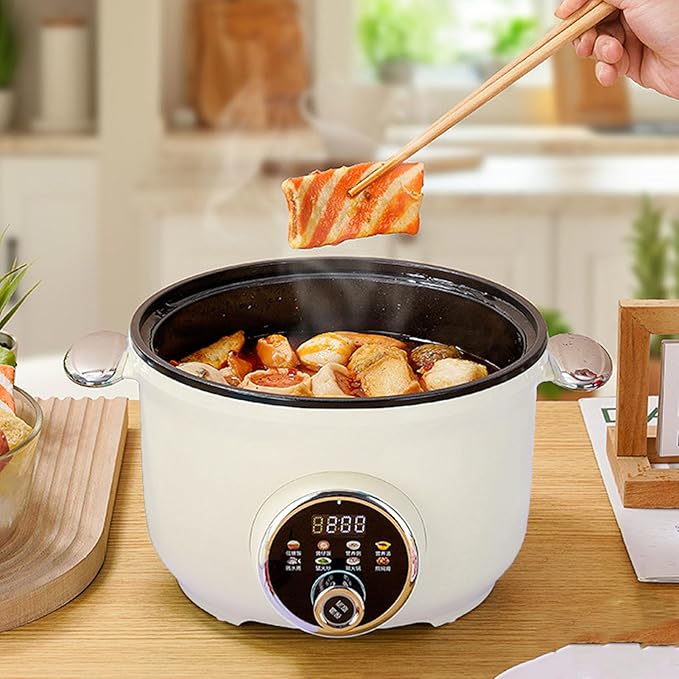 Haofy Electric Pressure Cooker 800W 3.2L Non Stick Multifunctional Cooking Pot with Stainless Steel Drain Basket for Low Sugar Meals Soup Porridge Hot Pot for Singles Small Families (US Plug 110V)