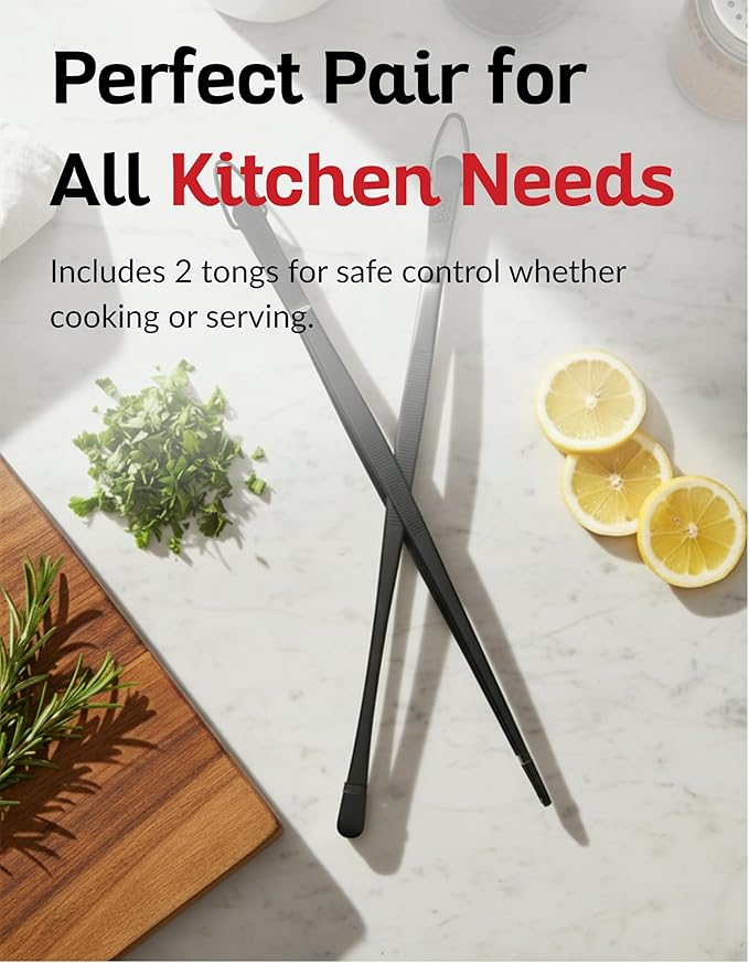 Tweezer Tongs Set of 2 – Boxiki Kitchen 430 Stainless Steel Cooking Tweezers, Long Chef Tweezers for Plating, Grilling, Baking, Pasta, Food Handling, Cake Decorating & Culinary Use