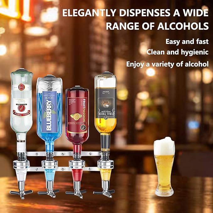 Wall Mounted Liquor Dispenser Revolving Nozzle Drinkware Set Bar Butler Bracket Wine Dispenser Machine Drinking Pourer 30ml by MUGLIO 4 Bottle