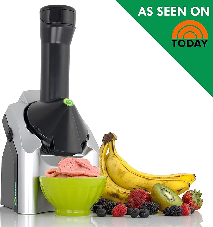 Yonanas Classic Frozen Fruit Soft Serve Maker for Healthy Vegan and Dairy-Free Treats, 200W Silver Machine with 36 Recipes, BPA Free, Easy to Clean, Quick and Simple to Use
