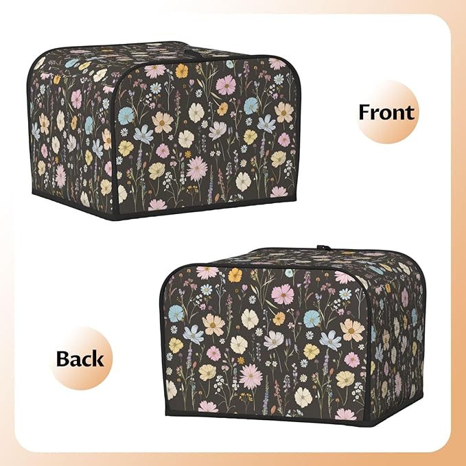 Toaster Cover 4 Slice Vintage Flower Botanical Leaf Kitchen Small Appliance Covers with Pockets Dust and Fingerprint Protection