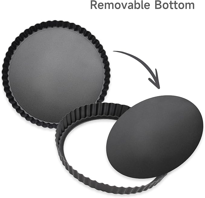 Tart Pan Removable Bottom - 8.6 Inch Non-Stick Carbon Steel Pie Pan for Baking Tarts, Pies, Quiches, Brownies, Quiche Baking Dish with Fluted Edges, Fruit Tart Mold
