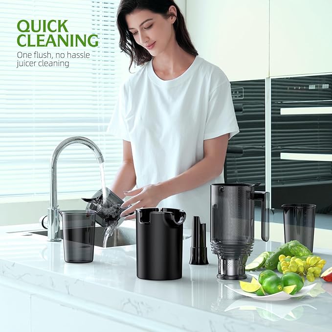 Cold Press Juicer,5.4" Wide Feed Chute Juicer Machines,High Juice Yield,Slow Masticating Juicer for Whole Vegetables & Fruits Fruits,Black
