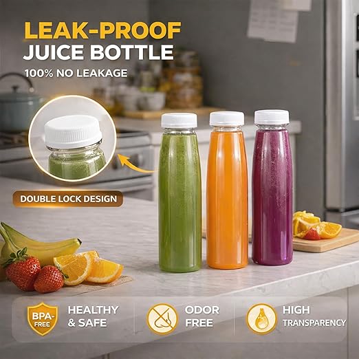 Holotap 48 Pcs 8 OZ Plastic Bottles with Caps, Empty PET Disposable Juice Bottles Bulk for Liquids with White Tamper Evident Lids (8 OZ, White)
