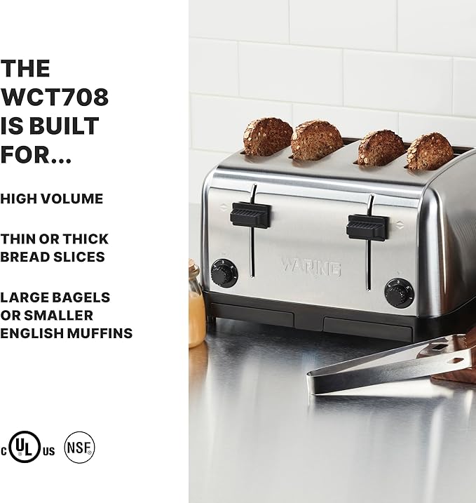 Waring (WCT708) Four-Compartment Pop-Up Toaster, Silver