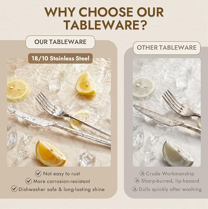 KINGSTONE 5-Piece Silverware Set, 18/10 Stainless Steel Flatware Cutlery Set with Hexagon Handle, for Hotel, Home, Party, Wedding Gift, Mirror Polish and Dishwasher Safe