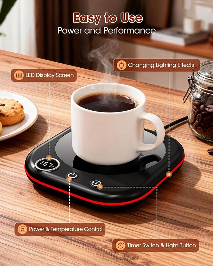 Coffee Mug Warmer - 36W Cup Warmer for Desk with Temperature Display & Ambient Light, 1-12 H Timer, 4 H Auto Shut Off, Smart Candle Warmer, Gift for Coffee, Tea, Milk, Beverage