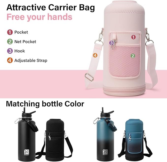 DYSANKY Insulated Water Bottle | Thickened Stainless Steel for Gym and Hiking with Straw, Carrier Bag, Handle Strap | BPA-Free 87 oz