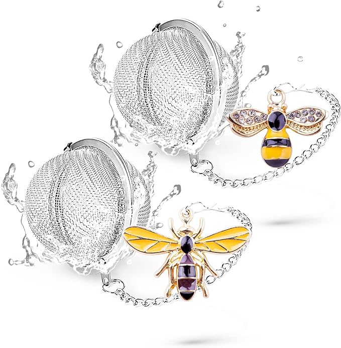 TeaSanavie Handmade Tea Ball Infusers - 2pcs, Honey Bee Strainers with Bee Charm Pendant for Loose Leaf Tea