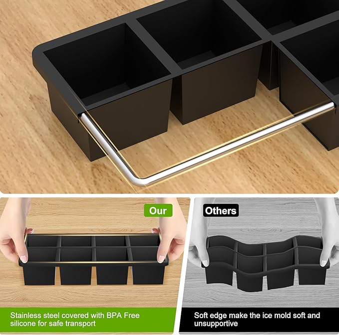 Samuelworld Premium Ice Tray Combo (16 Ice Cubes/6 Ice Ball), Large Ice Sphere Maker & New Upgraded Ice Cube Trays, Food Grade, Spill-Free Integrated Funnels, Whiskey Bourbon Cocktails, Black