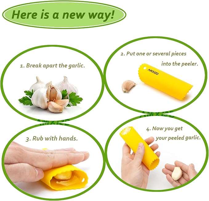 Garlic Press Rocker & Silicone Peeler, Stainless Steel Garlic Mincer Crusher Squeezer Kitchen Tool