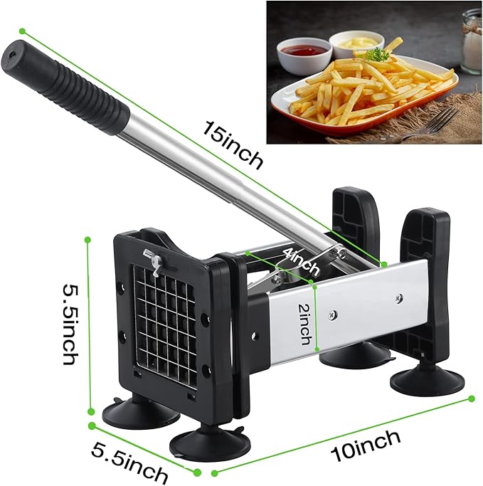 Votron French Fry Cutter Potato Cutter Stainless Steel with 2 Size Durable Blades for Vegetables, Potato, Onions, Carrots, Cucumbers, Fruits, Apples
