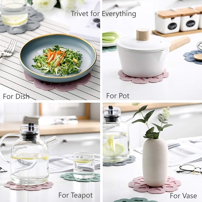 Set 4 Silicone Trivet Mat - Hot Pot Holder Hot Pads for Table & Countertop - Trivet for Hot Dishes - Non-Slip & Heat Resistant Modern Kitchen Hot Pads for Pots & Pans, Assort 4 Colors
