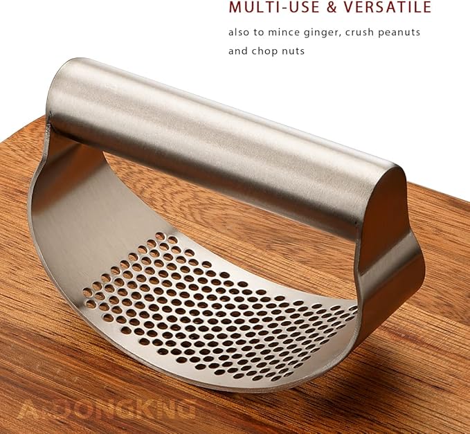 Garlic Press Rocker, Bottle Opener, Stainless Steel Garlic Crusher Chopper Squeezer Slicer Mincer