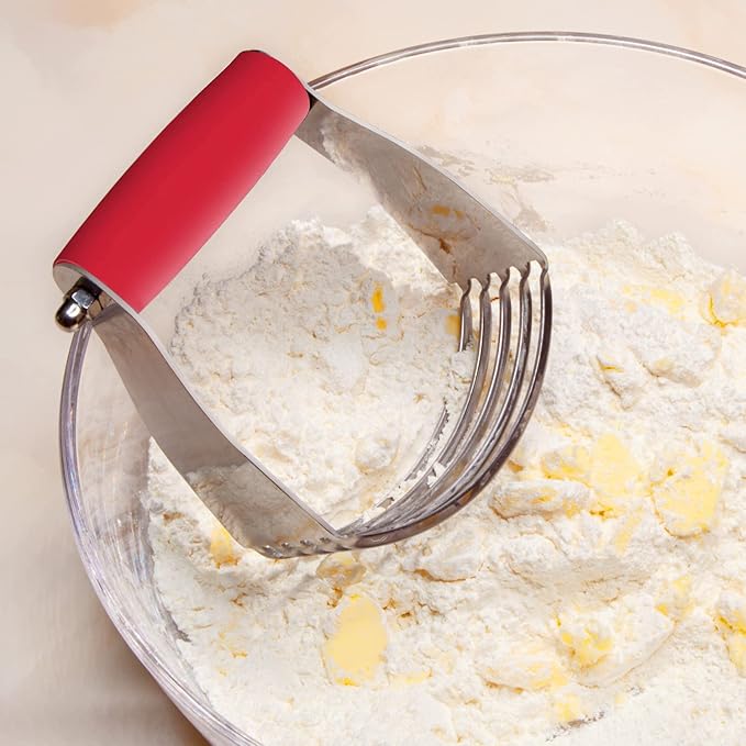ALLTOP Pastry Blender Cutter, Stainless Steel Dough Masher for Butter, Biscuit, Baking, Kneading, Dough, Flakier and Fluffier Pie Crusts, Almond - Hand Kitchen Tool (1 Pack, Red)