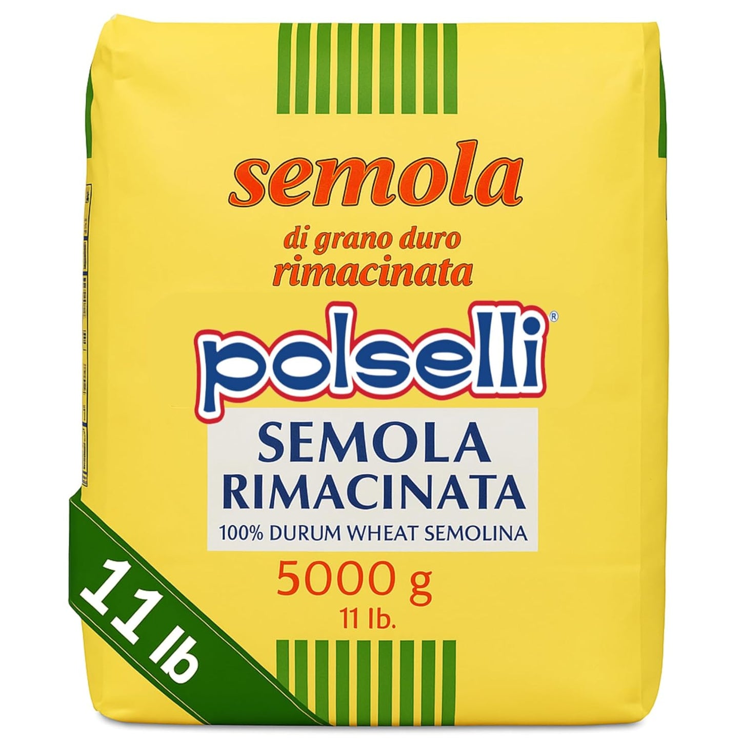POLSELLI Italian Semola Flour, 11 lbs (5 kg), Fine Ground Semolina Rimachinata for Fresh Pasta, Bread, Grano Duro, Product of Italy, Durum Wheat, Unbleached, Natural, No additives, Index W240 (+0-5%)
