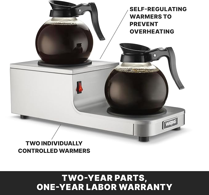 Waring Commercial WCW20R Café Deco Double Coffee Carafe Warmer, Step Up Style, 120V, 5-15 Phase Plug