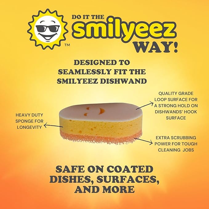 Smilyeez Caddy Combo, Sink Caddy, Smiling Handle, 2 Scrub Moji Sponges, Dishwand with 2 Mini Moji Sponges (White/Grey Wands)
