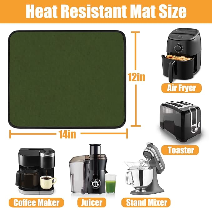 Heat Resistant Mat 12x14in, Hot Pads for Kitchen Counter Heat Protector, Mat for Under Air Fryer and Coffee Machine, Appliance Pad