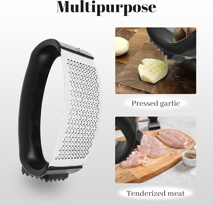 Garlic Press Rocker, Heavy Duty Stainless Steel Press With Peeler Tube, Mincer Tool Crusher Chopper for Smashing, Professional Kitchen Gadget Slicer Twister