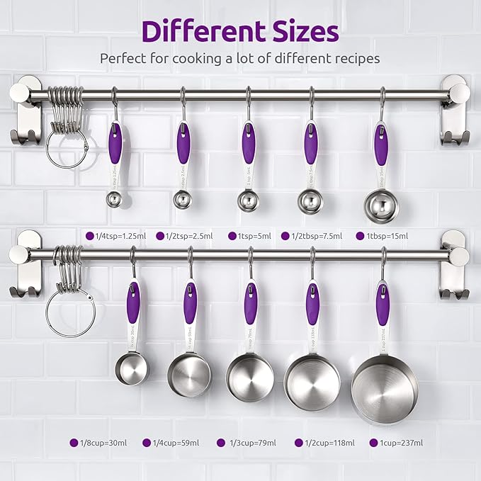 U-Taste 14in Extra Large Flexible Silicone Spatula with 600ºF Heat Resistance, and Upgraded Measuring Cups and Spoons Set of 10 with Reinforced Welded Handle (Purple)