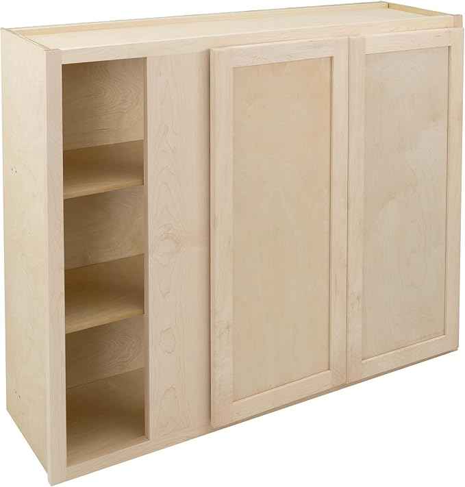 Quicklock RTA (Ready-to-Assemble) 42" Tall Wall Kitchen Cabinets - Shaker Style | 100% Hardwood | Made in America | Soft Close Hardware (12" D x 42" W x 42" H Blind Corner, Raw Maple)