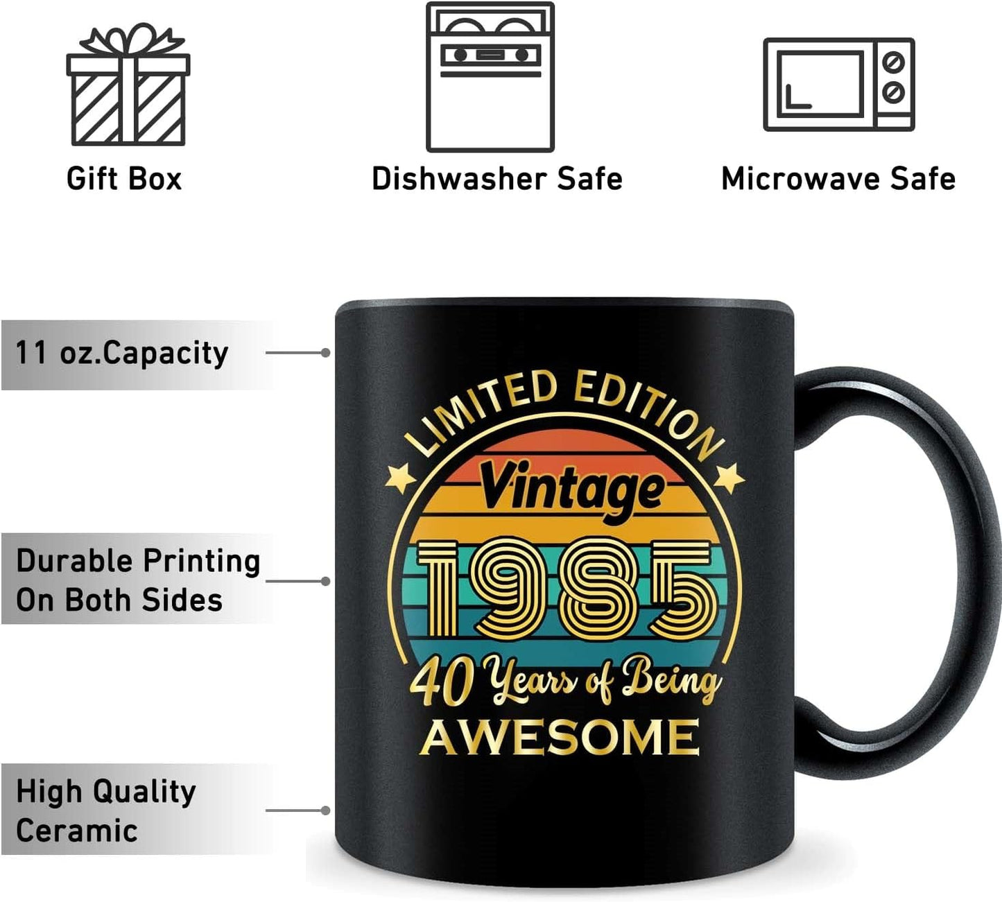 QUPT 40th Birthday Gifts for Women Men, 40th Birthday Gifts for Him, 1985 Birthday Gifts for Women Men, 40 Years Old Gifts, 1985 Birthday Gifts for Her Him, 40th Birthday Presents Coffee Mug