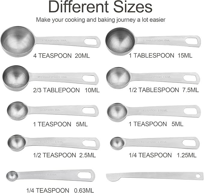Measuring Spoons Set, 18/8 Stainless Steel Measuring Spoon for Kitchen and Baking Measure Spoon Set of 9 with Leveler