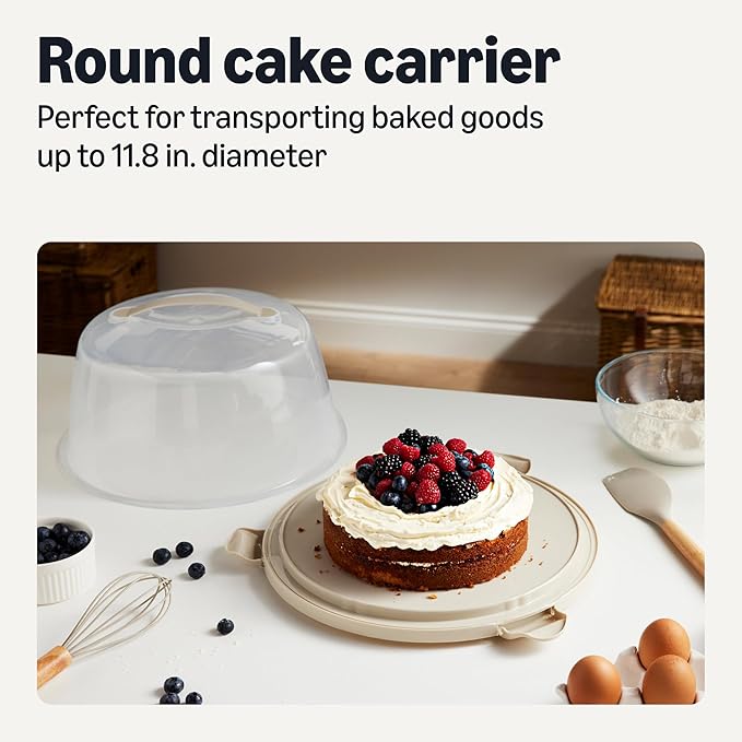 Amazon Basics Cake Carrier with Handle and Locking Lid, Round, Fits 11.8 in. Cake, BPA-Free, Refrigerator and Dishwasher-Safe Cake Box, 13.8 x 13.8 x 8.0 in.