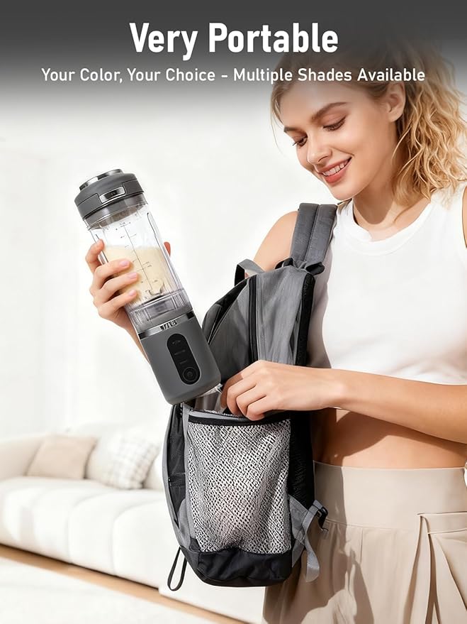 RITUS VORTEX Pro Portable Blender,Personal Blender w/Removable Vessel-for-Smoothies Blend Ice Crush 3 Programs,Cordless 20oz BPA Free Vessel Magnetic-Ring Dishwasher Safe, Leakproof，Grey