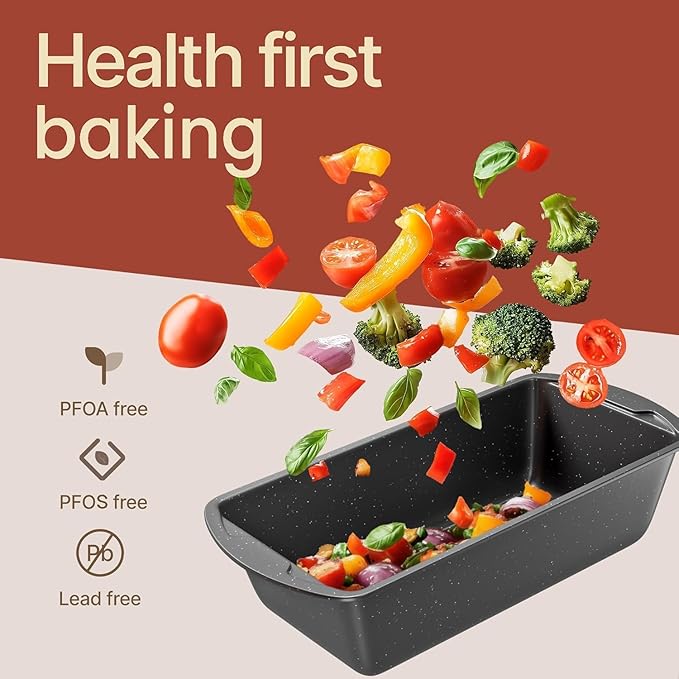Nonstick Loaf Pan Set Pack of 4, Carbon Steel 11" Large Baking Bread Pan, Oven Safe Up to 450°F, PFOA, PFOS, PTFE Free, Space Saving Stackable Design, Stain Resistant, Dishwasher Friendly, Gray Marble