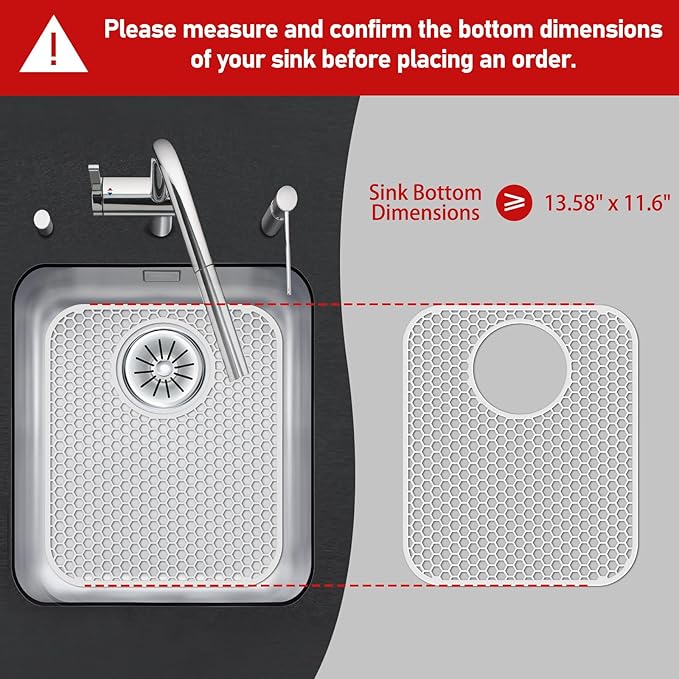 Bestjing 2 Pack Silicone Sink Protectors for Kitchen Sink with Rear Drain, 13.58''x 11.6'' Non-Slip Heat Resistant Mat Grid for Bottom of Stainless Steel Porcelain, Dishwasher Safe (White)