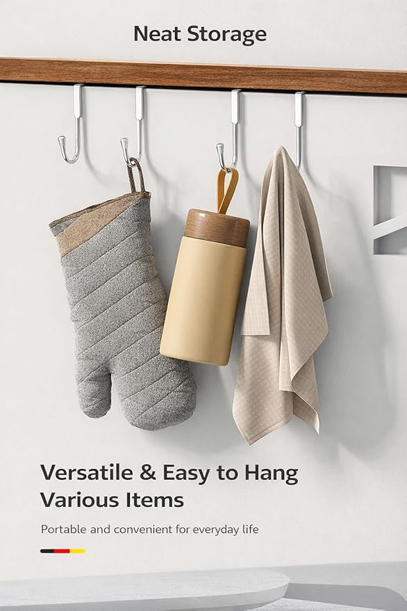 304 Stainless Steel Over Door S Hooks, Heavy Duty Double Hooks, No Drill Cabinet & Door Hooks for Kitchen, Bathroom, Closet, Towel & Bag Hanger, Rustproof, 4 Pack