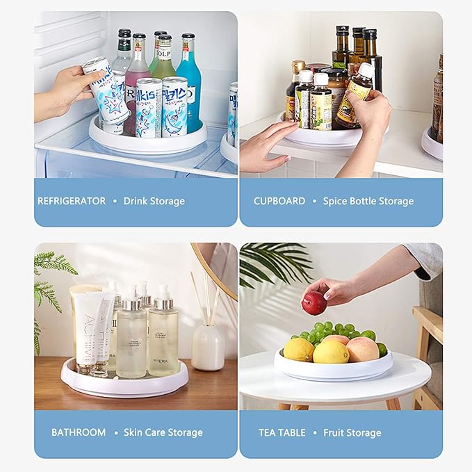 Roninkier Lazy Susan Cabinet Organizer - Rotating Spice Rack Kitchen Storage Cosmetic Makeup Organizers, White/Gray and Clear, 9-Inch and 10-Inch, 4-Pack