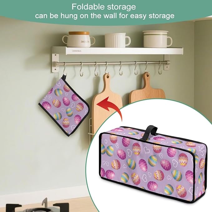 Easter Eggs Toaster Cover 2 Slice Long Slot Pink Toaster Cover with Top Handle Small Appliance Protector Lightweight Dust Protection Bread Kitchen Appliance Covers for Festival