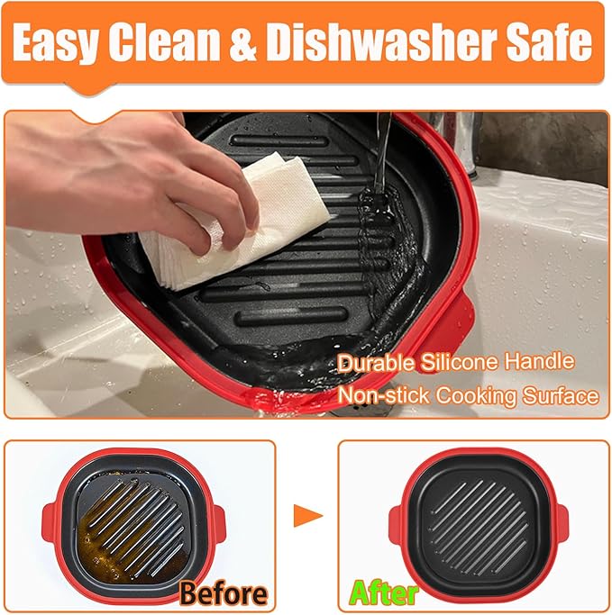 AHJ Microwave Grill Pan with Lid, Microwave Cooker Multi-Use for Grilling, Frying, Browning and Crisping, Microwave Griller & Crisper Pan for Grill Meat, Sandwich, Vegetable, Egg, Potatoes (Red)