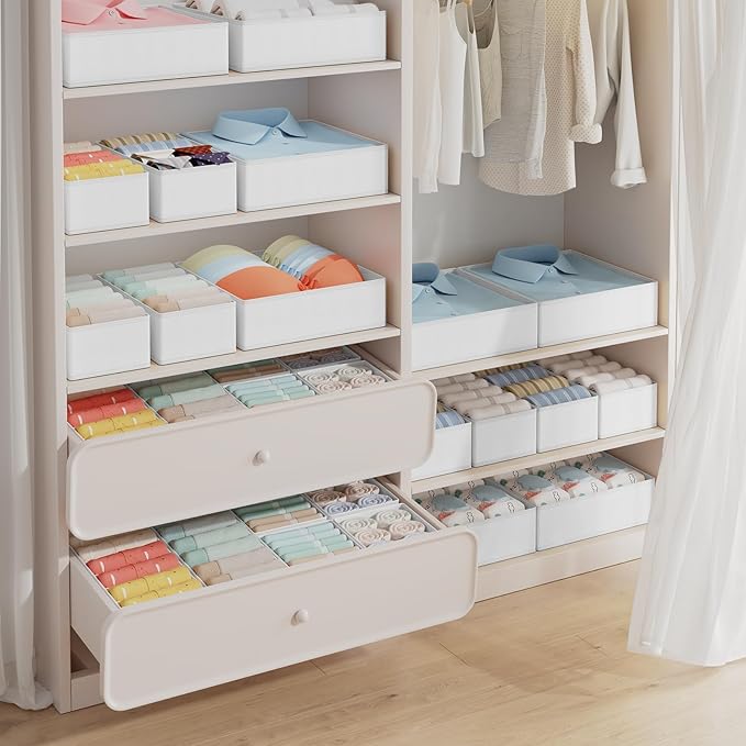 DIMJ Drawer Organizer Clothes Storage - 18 Pack Baby Dresser Organizer for Nursery, Foldable Closet Drawer Organizer Bins for Bedroom Organization, Fabric Storage Dividers for Socks, Underwears, Bras