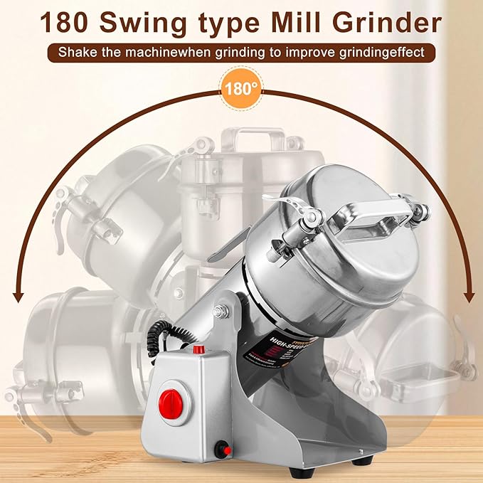 Electric Grain Grinder – High-Speed 800g Stainless Steel Food Mill & Pulverizer for Nuts, Rice, Grains, Herbs & Spices – Flour, Wheat Berry & Nut Crusher for Home & Commercial Kitchens (800g)
