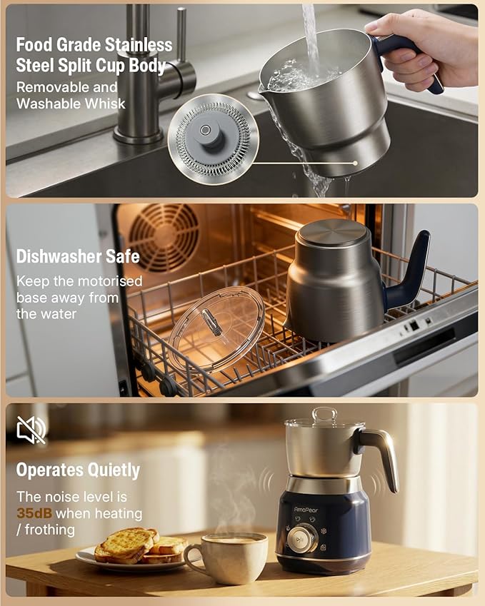 Milk Frother and Steamer, 6 in 1 Electric Foam Maker for Coffee, 16.9oz/500ml Milk Warmer for Latte, Macchiato, Cappuccino, Hot Chocolate Maker, Dishwasher Safe (Blue)