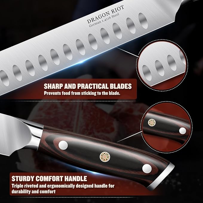 DRAGON RIOT 10 inch Premium Brisket Knife, Razor Sharp Carving Knife with Ergonomic Handle Design, Granton Edge, Hand Forged Brisket Slicing Knife for Meat and BBQ Cuting Gift for Men