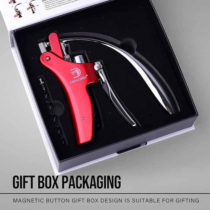 Vertical Lever Corkscrew with Non-Stick Worm, Compact Rabbit Wine Opener Wine Bottle Opener with built-in Foil Cutter