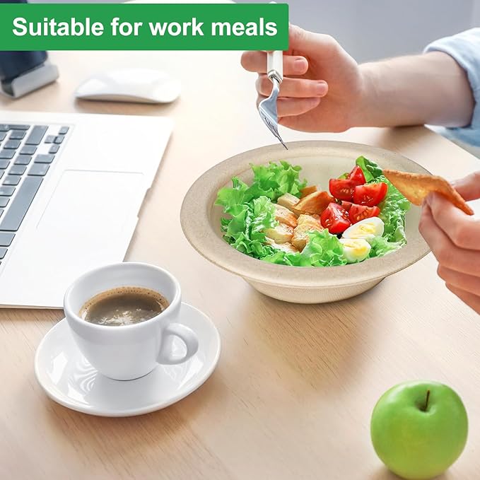 Compostable Paper Bowls 12 oz, 200 Pack Bowls Disposable Heavy Duty, Microwavable Eco-Friendly Biodegradable Bowl for Snacks, Milk, Cereals, Soup, Natural Brown