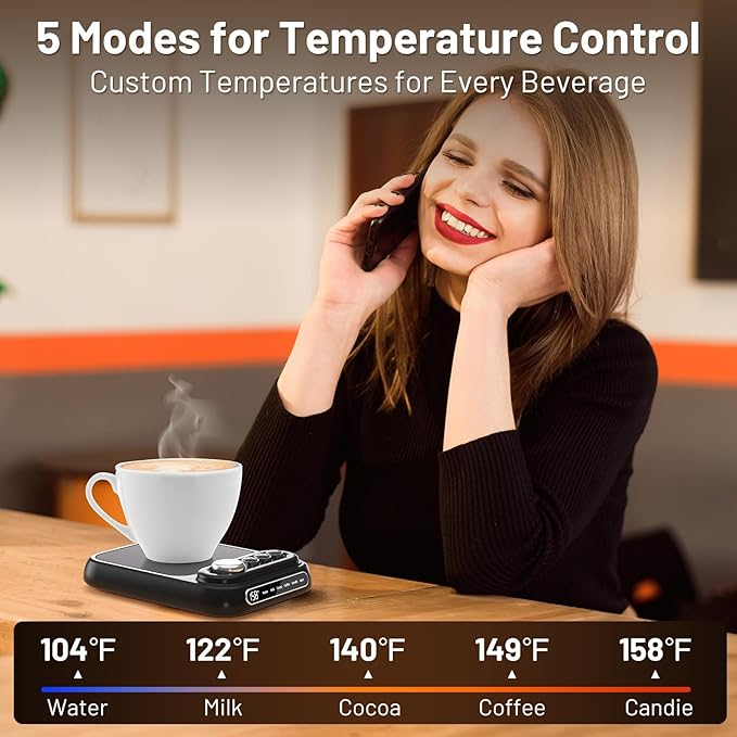 Coffee Mug Warmer with 5 Temps, Coffee Cup Warmer for Desk Faster Heat-Up & 1-10H Timer, Smart Electric Beverage Warmer with Auto Shut Off & LCD Display, Ideal Gifts for Coffee,Tea,Milk,Cocoa (NO CUP)