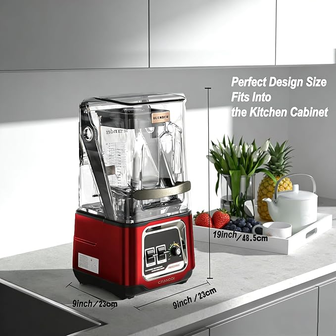 CRANDDI Commercial Blender, 2200W Countertop Blenders with Removable Shield, Quiet Smoothie Blender for Shakes and Ice Crushing, 52oz, 38000 RPM Professional Blenders for Kitchen, K80 (Red)