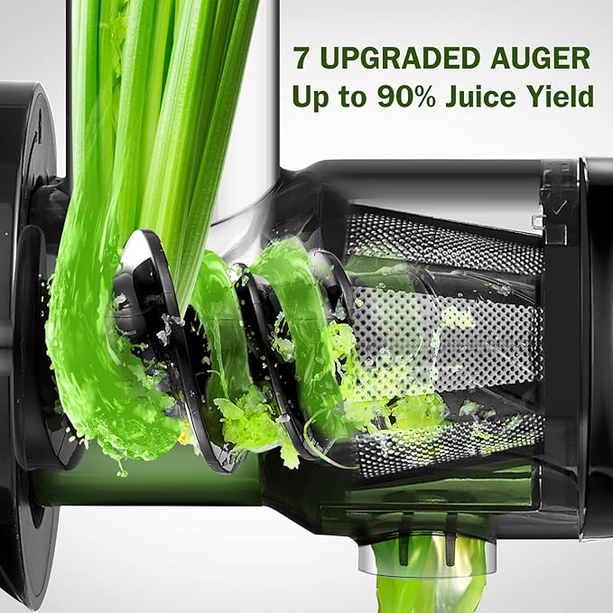 AMZCHEF Cold Press Masticating Juicer Machine - 90% Yield Reverse System, Quiet Motor for Home & Breakfast, 3-Step Clean with Brush, Includes 50+ Juice Recipes, Silver Grey