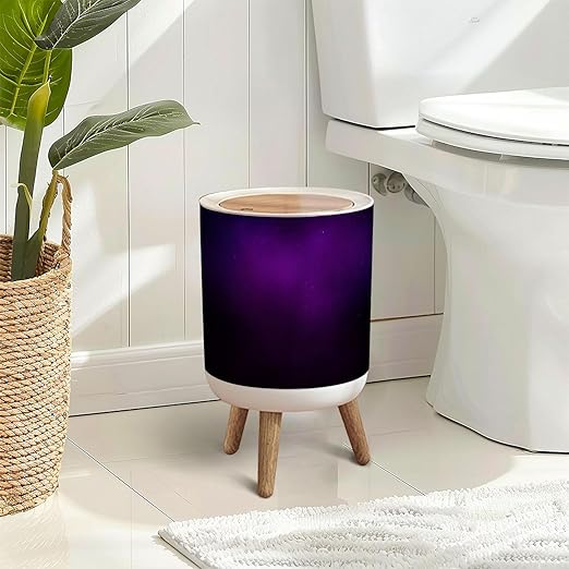 Trash Can with Lid Abstract Gradient Dark Purple Gradient Dark Purple Color Press Top Round Small Garbage Bin with Wooden Legs Waste Basket for Kitchen Bedroom Nursery 7L/1.8 Gallon